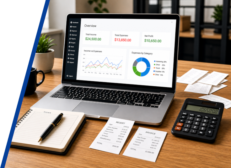 Cashflow Manager dashboard on a laptop